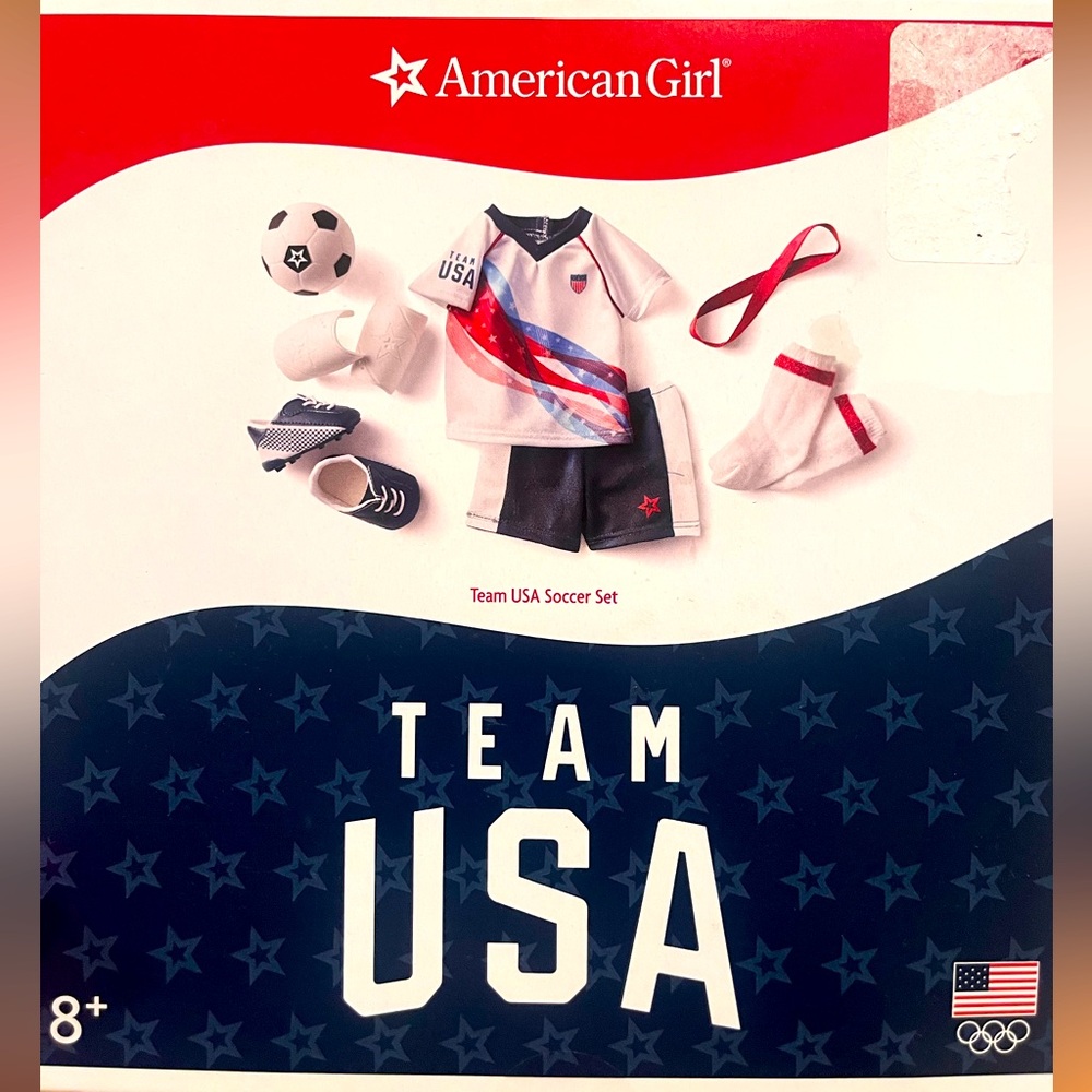 BNIB American Girl Doll Team USA Gymnastics, Soccer, Medal Ceremony Set